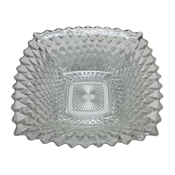 Indiana Glass Other - Indiana Clear Glass Diamond Quilt Square Candy Dish Nut Snack Bowl Vintage